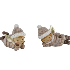 Deko Weihnachtsengel liegend, putziges Engel-Mädchen mit Pudelmütze, 6cm