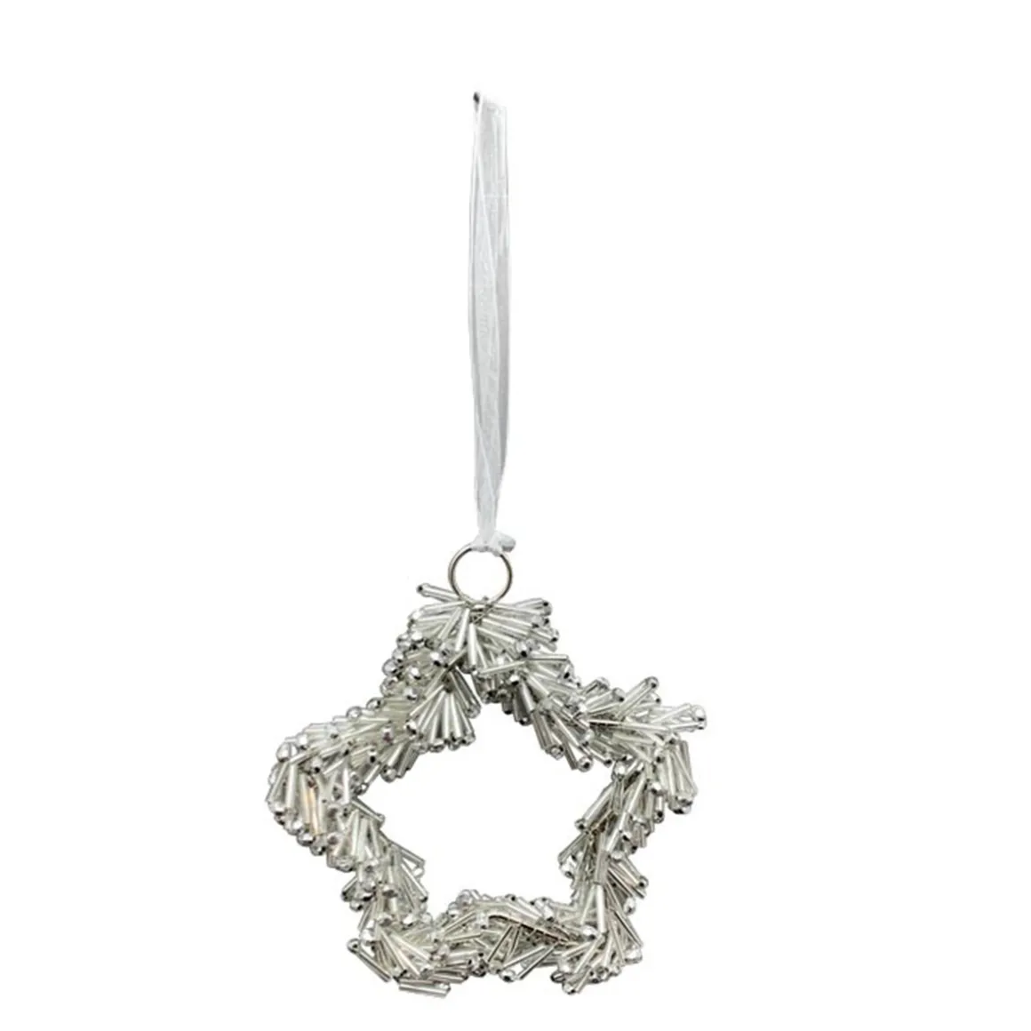 Deko Weihnachtsstern silber, Sternhänger mit länglichen Acrylperlen, 10cm, Hänger