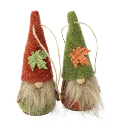 Deko Wichtel Herbst, Filzwichel mit grünem oder braunem Blätter-Hut, 13cm, Hänger