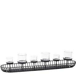 Deko Windlicht Cleveland, längliche Metallschale mit 6 Kerzengläser, 80cm, WMG Grünberger