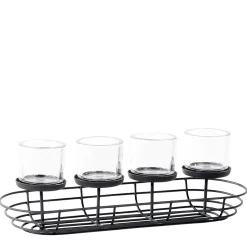 Deko Windlicht Cleveland, längliche Metallschale mit 4 Kerzengläser, 40cm, WMG Grünberger