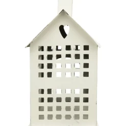 Deko Windlicht Haus mit vielen Fenstern, weiß used look, Metallhaus für Fensterbank, 28x23cm