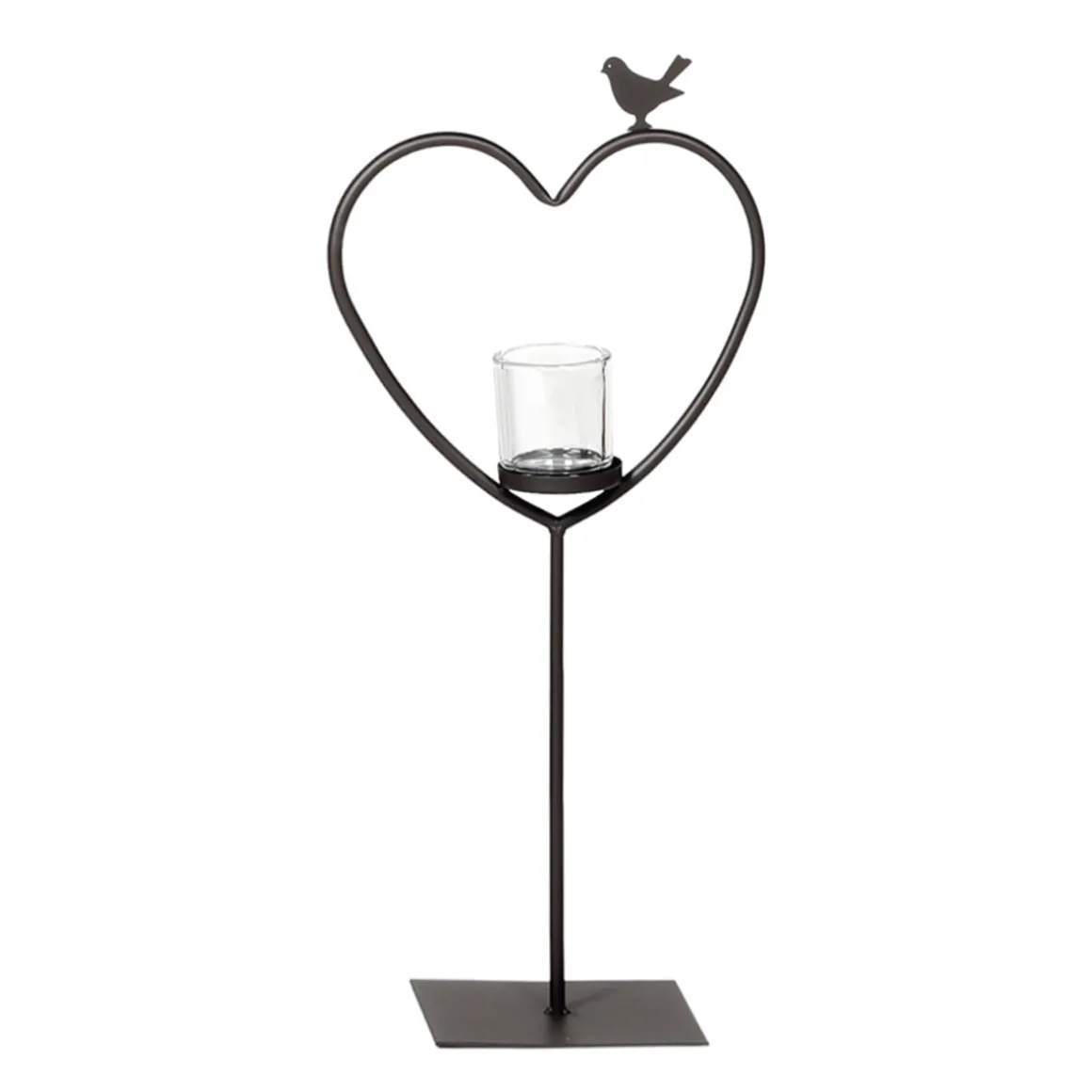Deko Windlicht Herz Elisa, Metallherz mit Vogel auf Metallständer, 135cm, WMG Grünberger