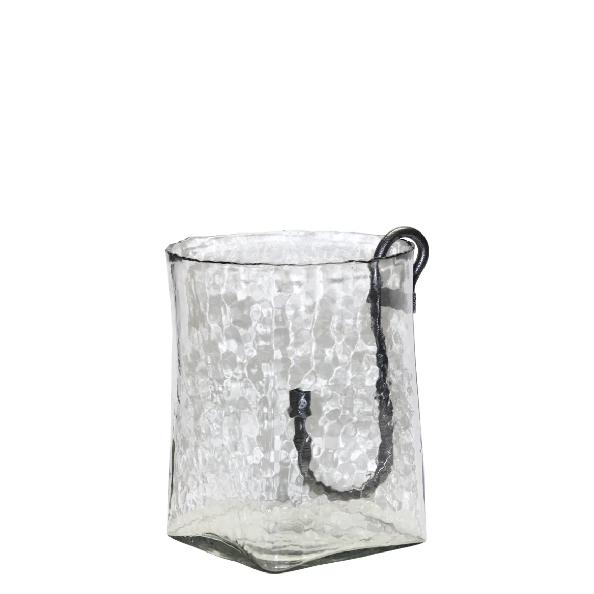 Deko Windlicht Verre eckige Form, Glaswindlicht mit abnehmbarem Stabkerzenhalter aus Metall, 12cm