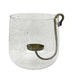 Deko Windlicht Verre, Glaswindlicht mit abnehmbaren Kerzenhalter aus Metall, 25x25cm