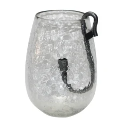 Deko Windlicht Verre ovale Form, Glaswindlicht mit abnehmbarem Stabkerzenhalter aus Metall, 17x17x24