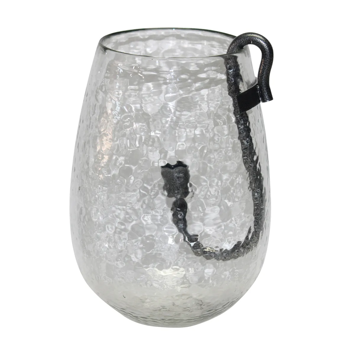 Deko Windlicht Verre ovale Form, Glaswindlicht mit abnehmbarem Stabkerzenhalter aus Metall, 17x17x24