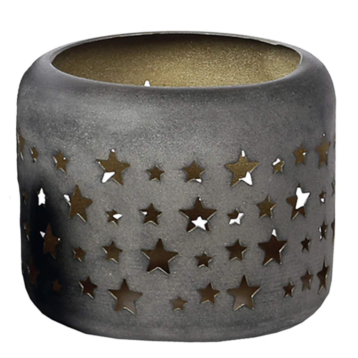 Deko Windlicht Weihnachtssterne Antik grau-gold, Metallwindlicht durchscheinend, 15cm, WMG Grünberger