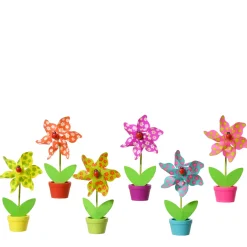 Deko Windrad im Blumentopf, buntes Windrad mit Marienkäfer, 15cm