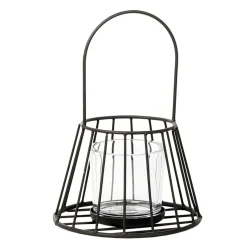 Eisen Windlicht Rondo, schlichter Teelichthalter aus Eisengeflecht mit Henkel, WMG Grünberger