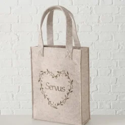 Filz Tasche Garni beige, Filztasche mit Herz und Spruch: Servus, 28x40cm, Boltze Home Collections
