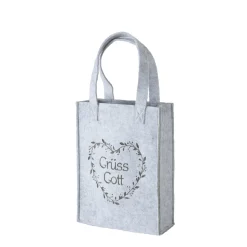 Filz Tasche Garni grau, Filztasche mit Herz und Spruch: Grüss Gott, 28x40cm, Boltze Home Collections