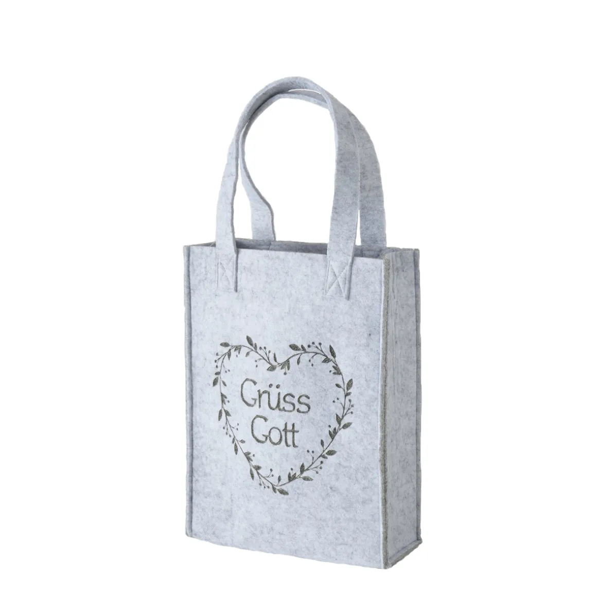 Filz Tasche Garni grau, Filztasche mit Herz und Spruch: Grüss Gott, 28x40cm, Boltze Home Collections