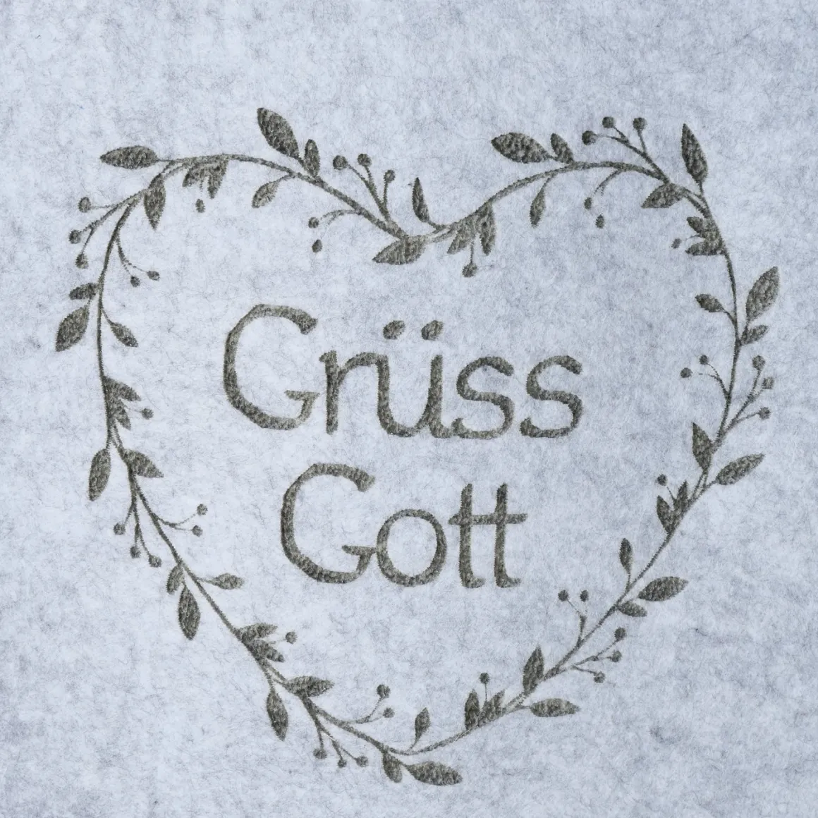 Filz Tasche Garni grau, Filztasche mit Herz und Spruch: Grüss Gott, 28x40cm, Boltze Home Collections