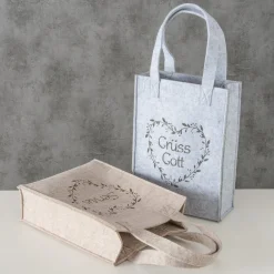 Filz Tasche Garni grau, Filztasche mit Herz und Spruch: Grüss Gott, 28x40cm, Boltze Home Collections