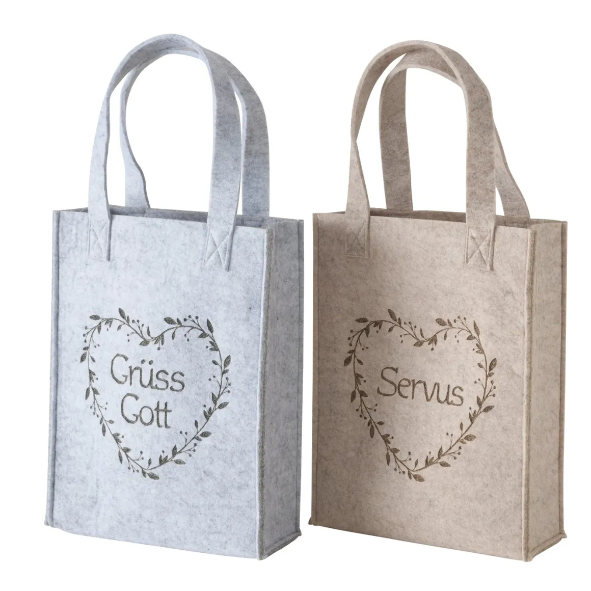 Filz Tasche Garni grau, Filztasche mit Herz und Spruch: Grüss Gott, 28x40cm, Boltze Home Collections