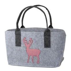 Filztasche Hirsch, Shopper Rotwild, rot/weiß karierter Hirsch, helles grau, 26x40cm, Gilde