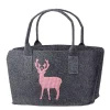 Filztasche Hirsch, Shopper Rotwild, rot/weiß karierter Hirsch, dunkles grau, 26x40cm, Gilde