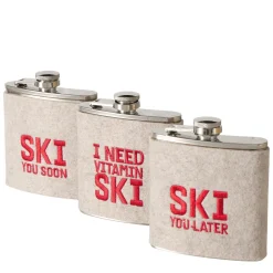 Flachmann Ski mit unterschiedlichen Sprüchen, Trinkflasche Skiing bestickt, 170ml, Boltze Home Colle