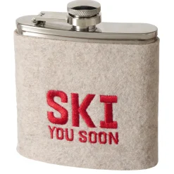 Flachmann Ski mit unterschiedlichen Sprüchen, Trinkflasche Skiing bestickt, 170ml, Boltze Home Colle