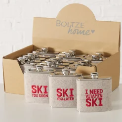 Flachmann Ski mit unterschiedlichen Sprüchen, Trinkflasche Skiing bestickt, 170ml, Boltze Home Colle