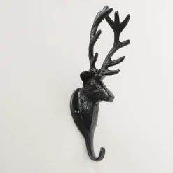 Garderobenhaken Hirsch Ali, Hirschkopf aus schwarzem Metall, 21cm, Boltze Home Collections