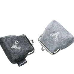 Geldbeutel Hirsch, Portemonnaie aus Filz mit Hirsch, Klippverschluß, helles grau, 10x10cm, Gilde Handwerk