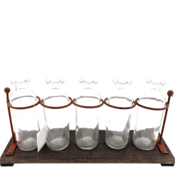 Glas Blumenvasen im Gestell, Eisengestell mit 5 Glasvasen, Rost used look, 39cmx19cm