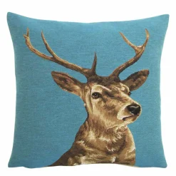 Gobelin Kissen Hirsch, Hirsch rechts, türkis, 45x45cm, Mars & More