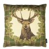 Gobelin Kissen Hirsch, Hirsch Tartan im Kranz, grün kariert, 45x45cm, Mars & More