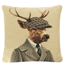 Gobelin Kissen Hirsch, Jäger Hirsch mit Schildmütze, 45x45cm, Mars & More