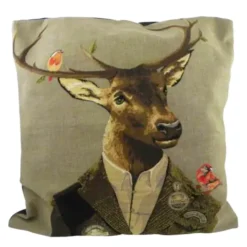 Gobelin Kissen Hirsch, Jäger Rothirsch mit Vögel, 45x45cm, Mars & More