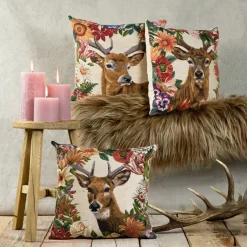 Gobelin Kissen Hirsch Stürmer, Rotwild Hirsch mit Blumen, 45x45cm, Mars & More