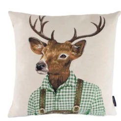 Gobelin Kissen Hirsch, Tiroler Hirsch mit grün kariertem Hemd, 45x45cm, Mars & More