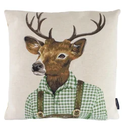 Gobelin Kissen Hirsch, Tiroler Hirsch mit grün kariertem Hemd, 45x45cm, Mars & More