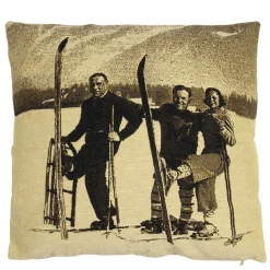 Gobelin Kissen Skifahrer Nostalgie, Skifahrergruppe, Sepia, 45x45cm, Mars & More