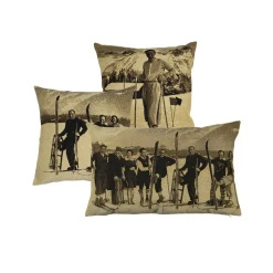 Gobelin Kissen Skifahrer Nostalgie, Mann auf Ski, Sepia, 45x45cm, Mars & More