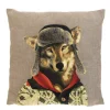 Gobelin Kissen Wolf, Nordic Wolf mit Fliegermütze und Pullover, 45x45cm, Mars & More