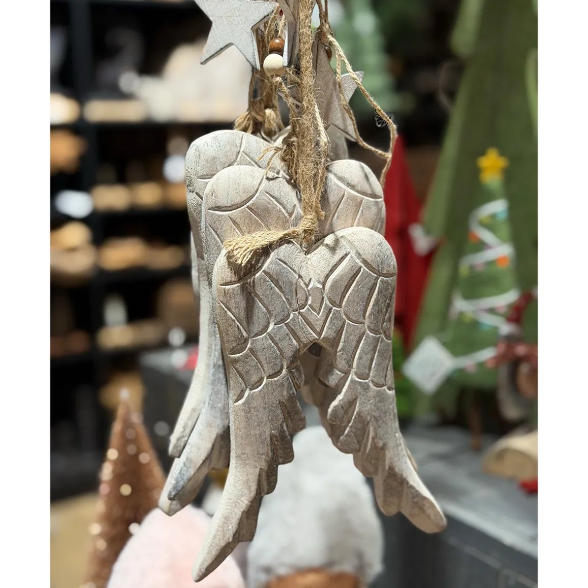 Hänger Engelsflügel, Holzflügel am Juteseil, 48cm