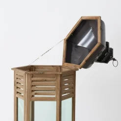 Holz Laterne Hector, lange schmale Holzlaterne mit Schublade und Metalldach, 115x40cm, Boltze Home C