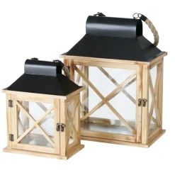 Holz Laterne Moritz mit Metalldach und Juteseil, 41x19cm, Boltze