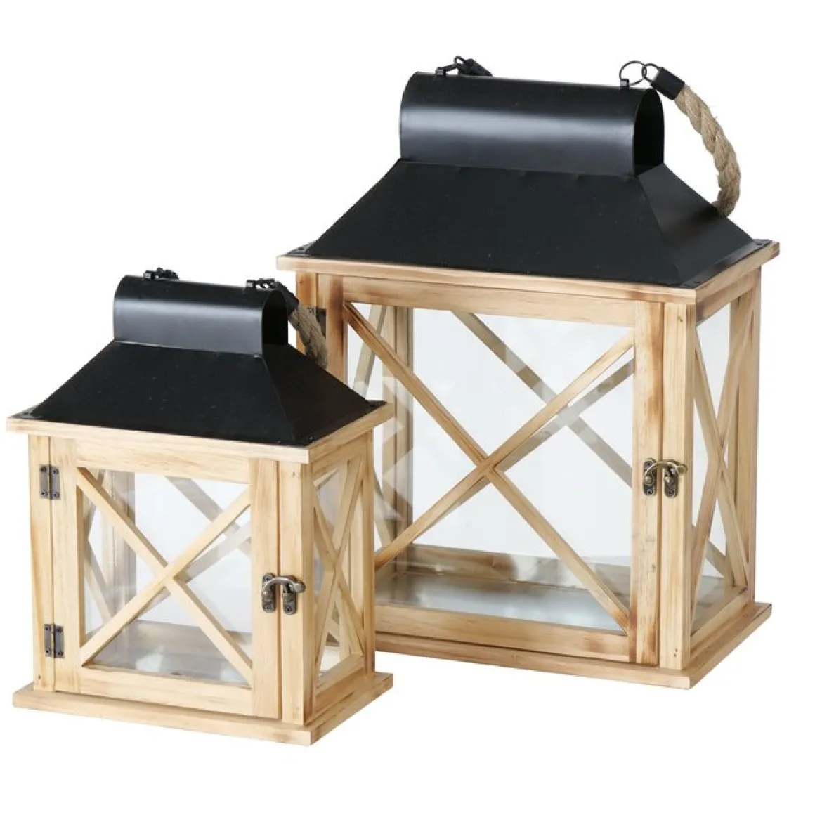 Holz Laterne Moritz mit Metalldach und Juteseil, 31x22cm, Boltze