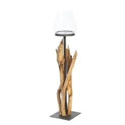 Holz Windlicht Raisa Naturholz, rustikales Eisenwindlicht mit Schwemmholz-Äste, 110cm, WMG Grünberger