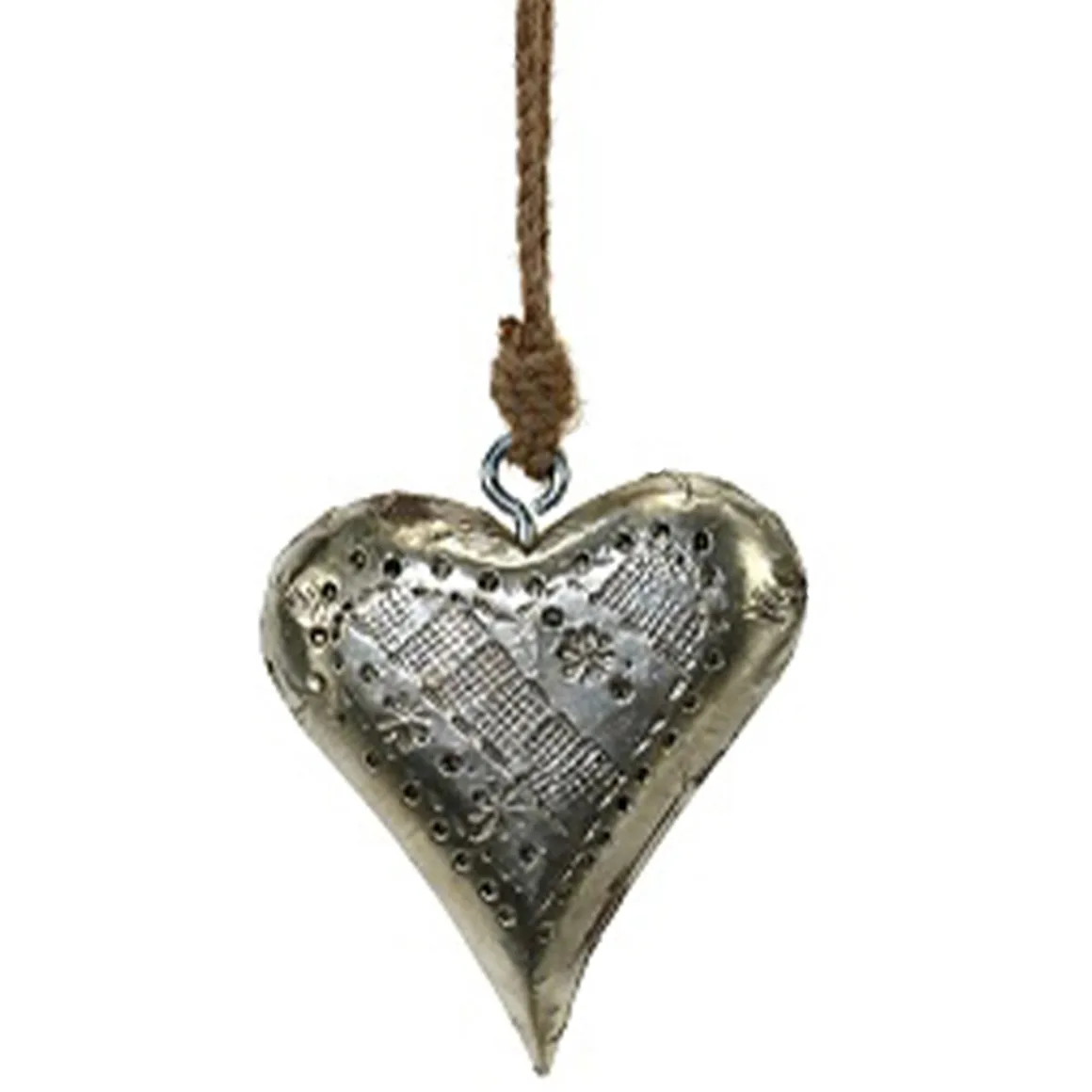 Holzherz Antiklook mit Metallüberzug und Verzierung, silber, breites Herz