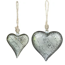 Holzherz Antiklook mit Metallüberzug und Verzierung, silber, breites Herz