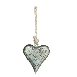 Holzherz Antiklook mit Metallüberzug und Verzierung, silber, spitz zulaufend