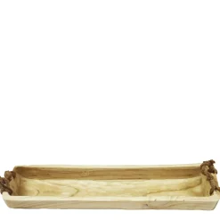 Holzschale Naturholz, Holztablett mit Jutegriff, 58x18cm