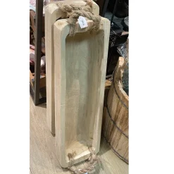 Holzschale Naturholz, Holztablett mit Jutegriff, 58x18cm