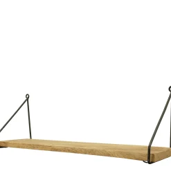 Holz Wandregal Puri, schlichtes Holzbrett mit Metallbügel, 60x20cm, Metall-Holz