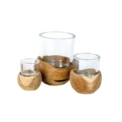 Holz Windlicht Teak, 15cm, WMG Grünberger